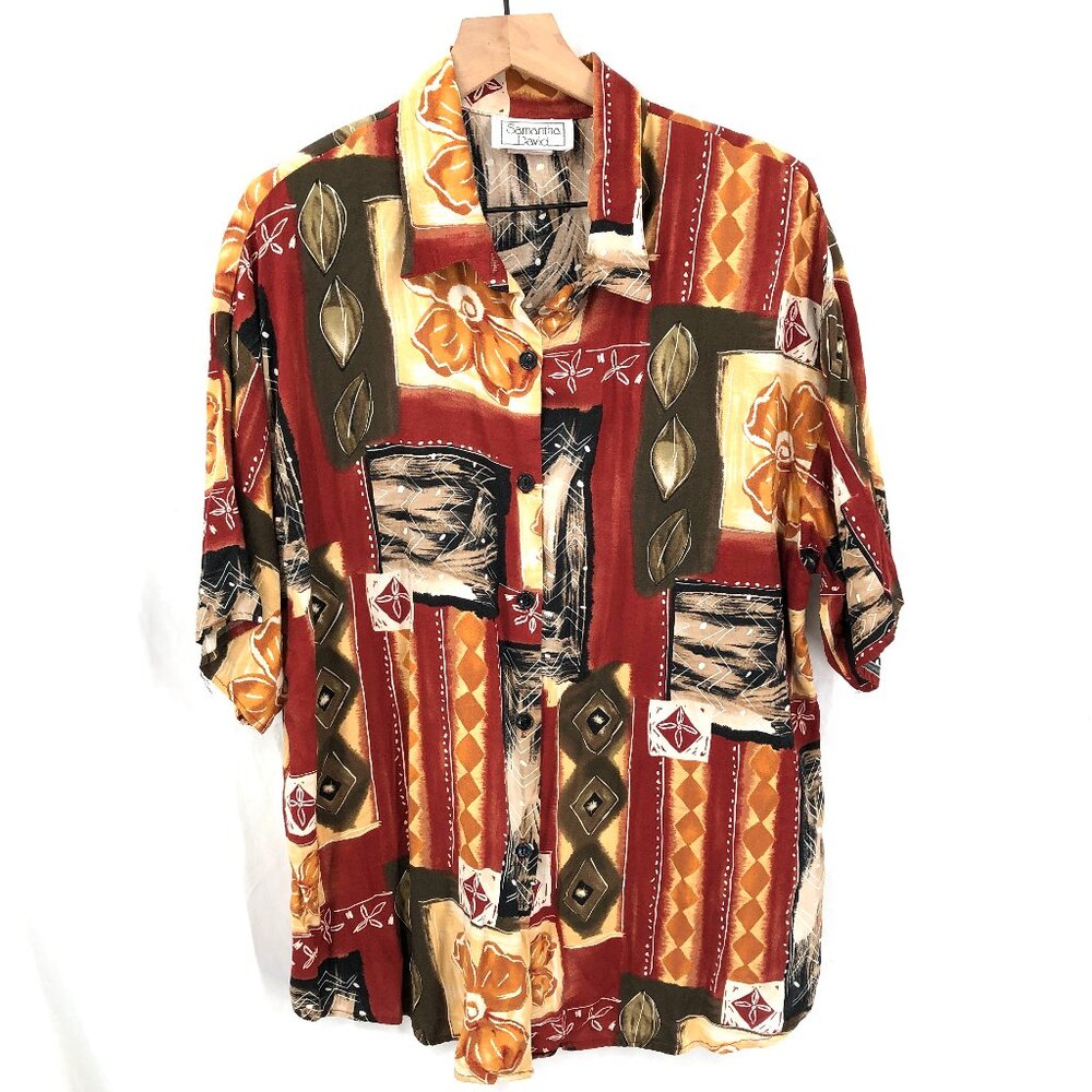 vintage 90s Samantha David button up shirt abstract multicolored cottagecore 2X